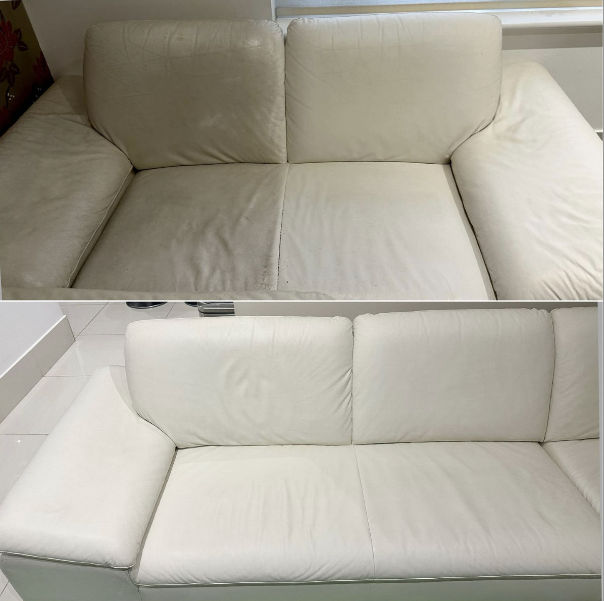 Upholstery cleaning before and after – leather sofa